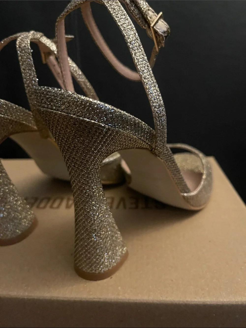 Steve Madden 4.5” Pointy Toe Metallic Gold Ankle-Strap High Heel Sandals NWB